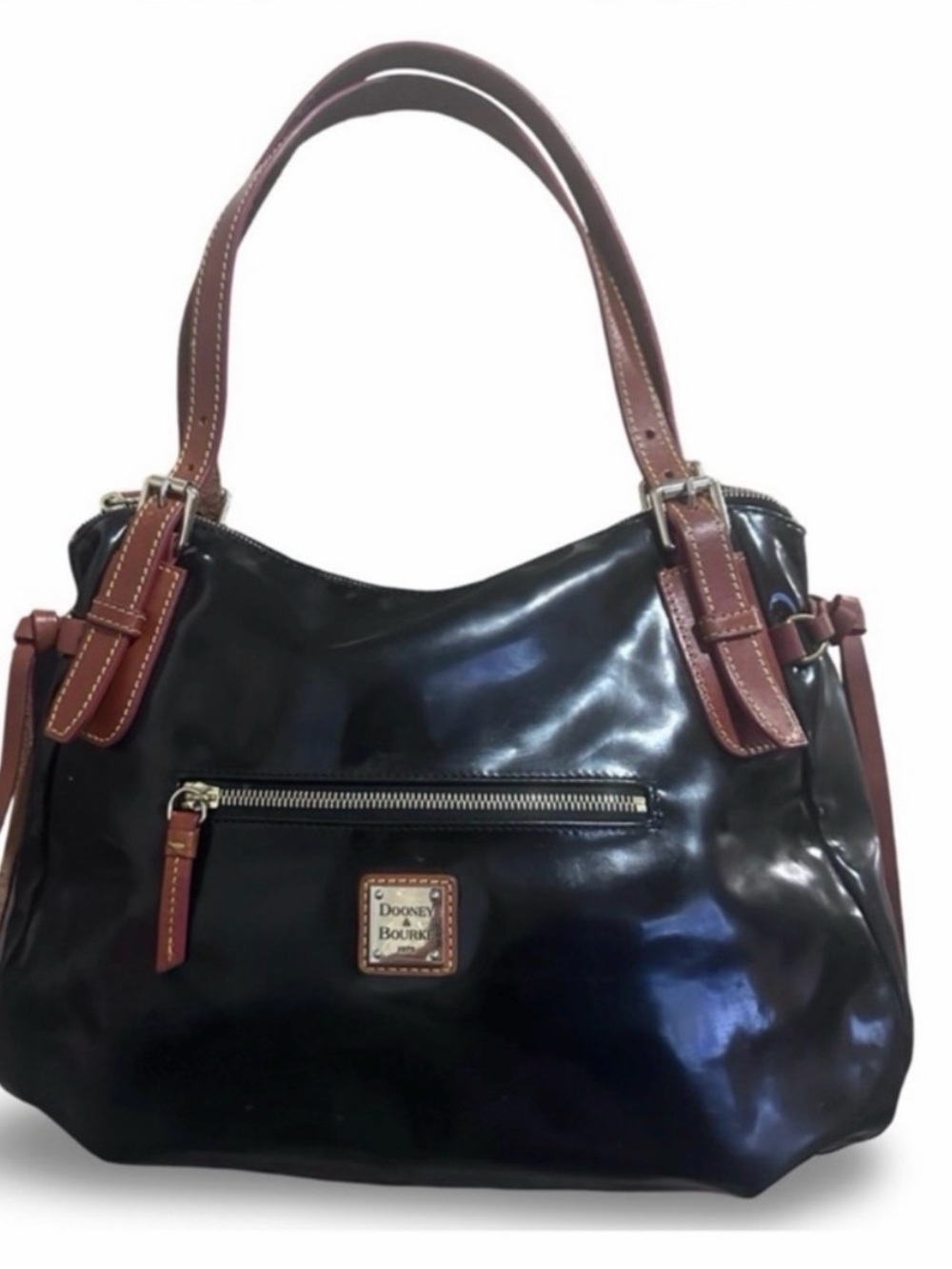 Vintage Dooney & Bourke Black with Brown Trim Leather Shoulder Bag